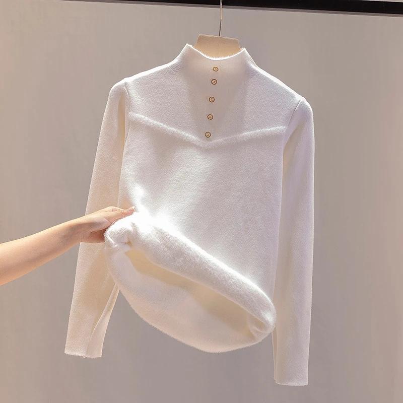 

Women's Thiened Fce Knitwear f High Collar One-Piece Inner Wear Large Size Lang Base Layer Warm Top for Autumn Winter