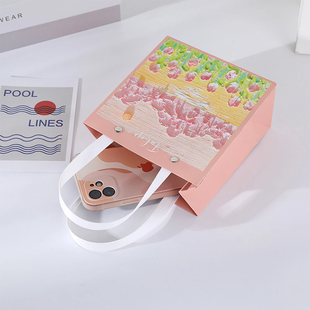 12pcs High Beauty Popular Oil Painting Art Fresh Gift Packaging Paper Bag Kids Birthday Party Decorations Baby Shower Favor Bags