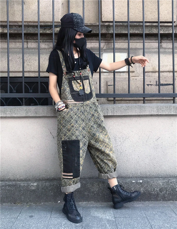 Summer 2025 plus Size Personalized Rer Patchwork Casual Denim Overalls Women High Waist Long Pants Regular Thin