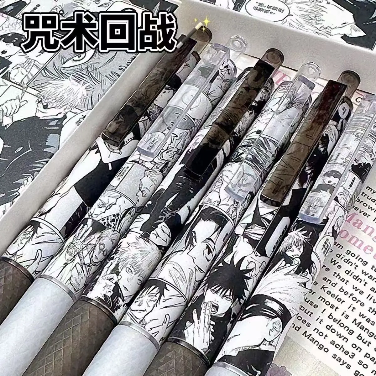 6Pcs/Set Kawaii Anime Black ink Gel Pen Manga Signature Pen Student Stationery birthday gift