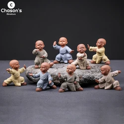 Kungfu Tai Chi Monks Figurines Purple Clay Pottery Buddha Statue Sculpture Fairy Garden Desk Zen Ornament Home Docor Decoration