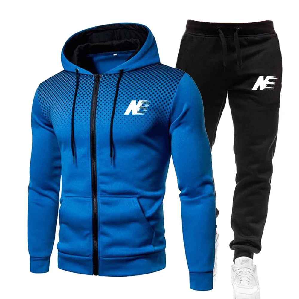 Men\'s Spring and Autumn Hoodie+Sports Pants Set, Fashionable Zipper Jacket Outdoor Fitness Sportswear