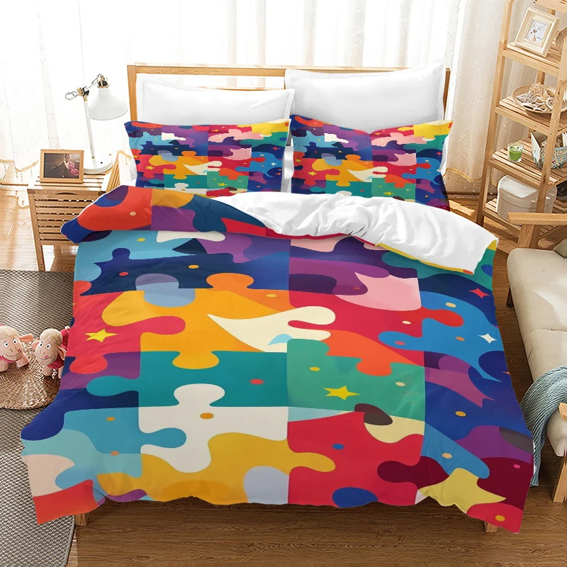 Color Puzzle - Digital Printed Duvet Set - Polyester - Bedroom Decoration -1 Bed cover +2 Pillowcase (no pillow core)