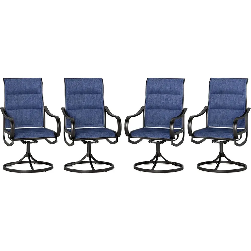 

4-Piece Swivel Outdoor Dining Set with Blue Padded Textilene and Black Metal for Patio, Lawn, and Poolside