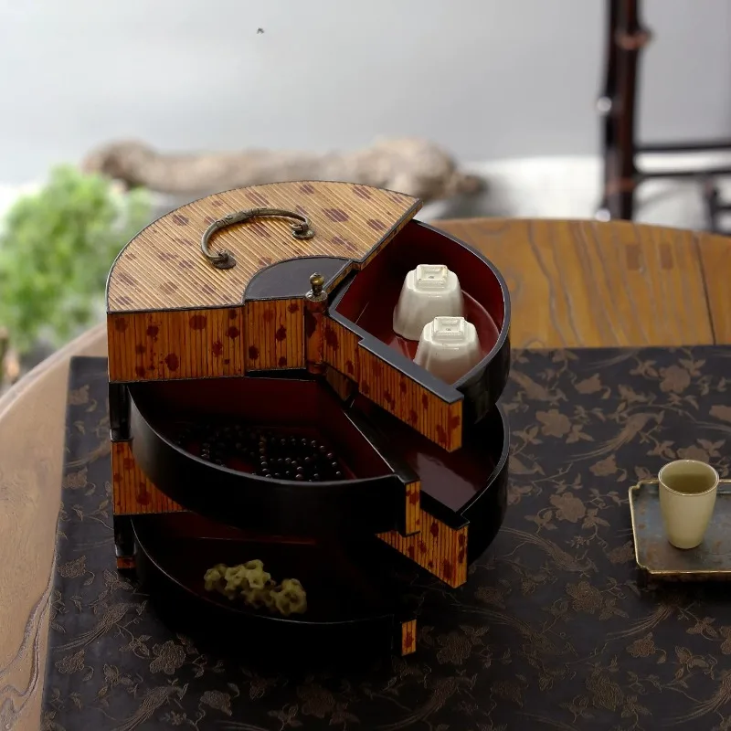 study storage box, fan-shaped jewelry box, tea set, tea space cultural play ornament