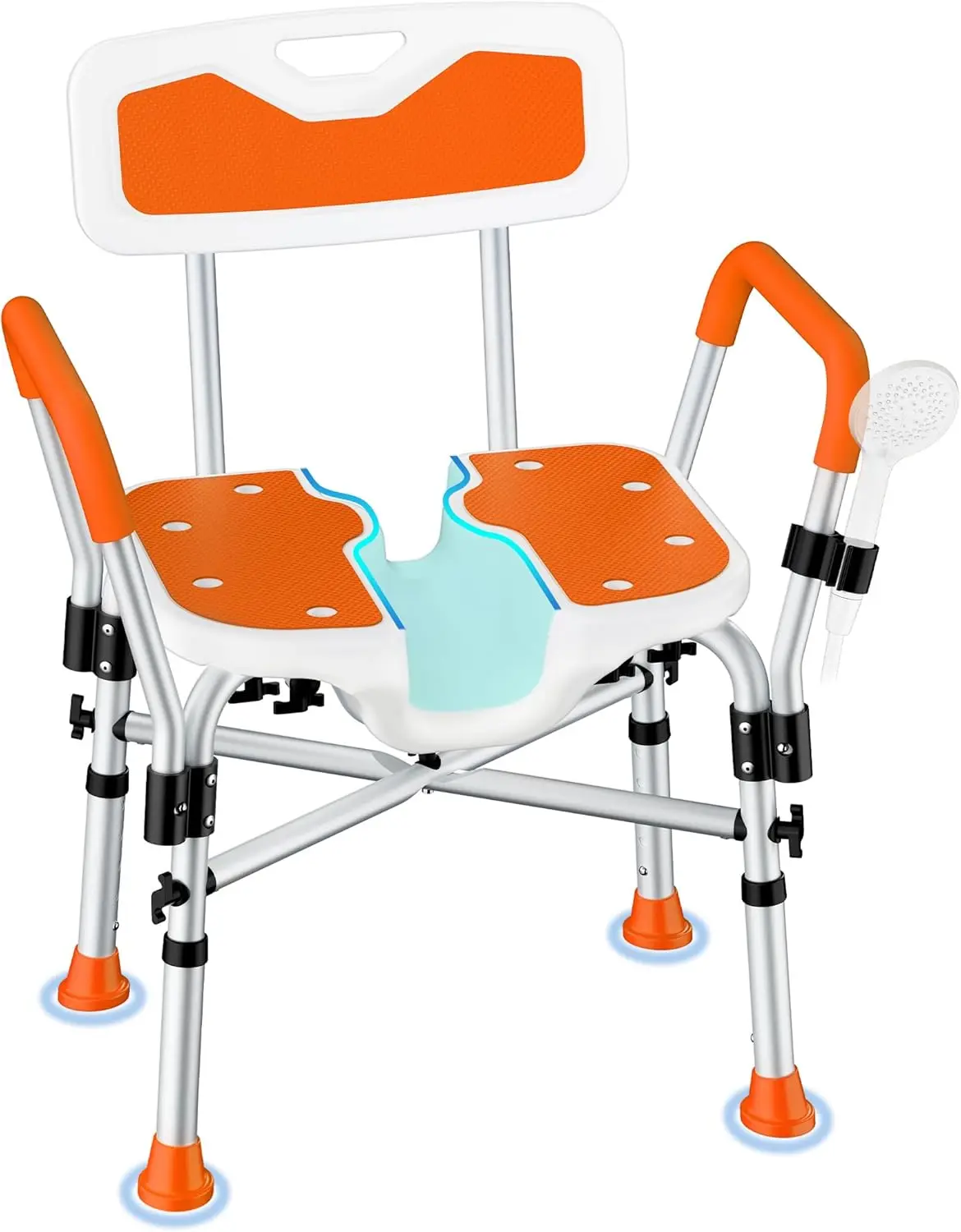 

Heavy Duty Shower Chair for Inside Shower, 500LBS Capacity with Arms and Back, Padded Bath Seat with U-Shaped Cutout, Adjustable Anti-Slip Bath Stool for Seniors, Handicap, Pregnant, Orange