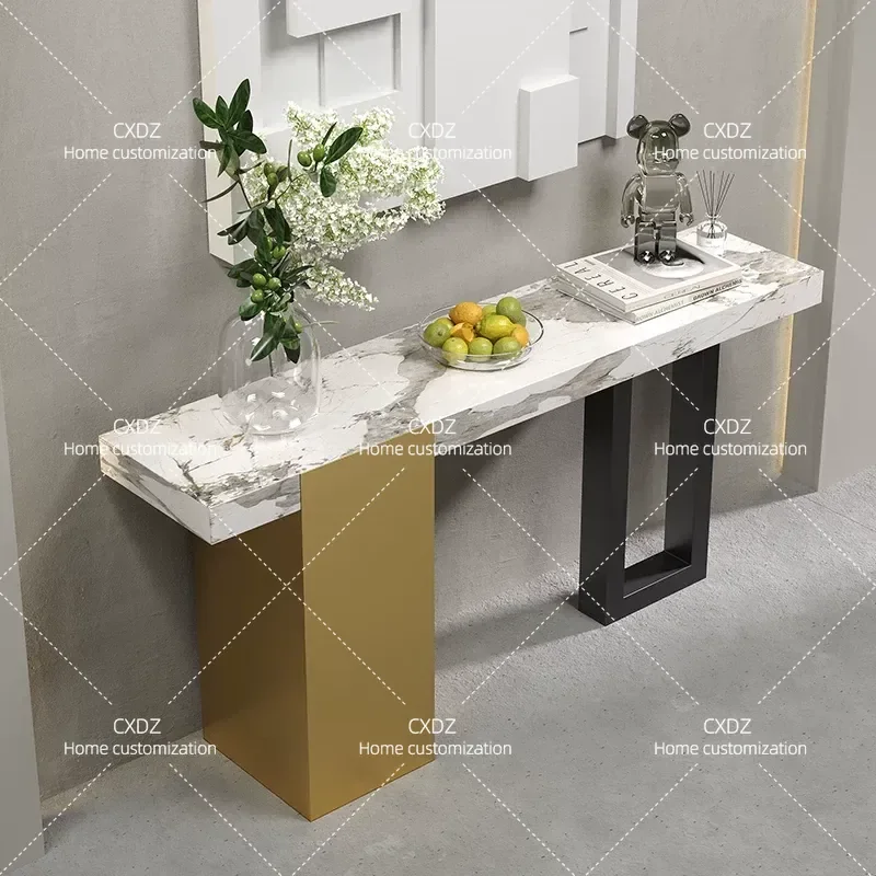 Luxury Marble Entrance Table Ultra Narrow Console Table Rock Slab Side Table for Villa Hotel Corridor Art Decor End View