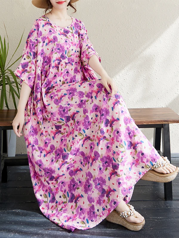 

Новое летнее платье больших размеров в богемном стиле, длинное, с круглым вырезом, коротким рукавом, с принтом, макси-платье, удобное, свободного кроя, в повседневном стиле.