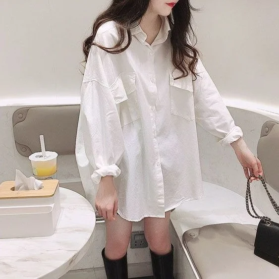 Veste chemise vintage ample à manches longues et col pour femme grande taille – Haut décontracté et confortable pour l'automne