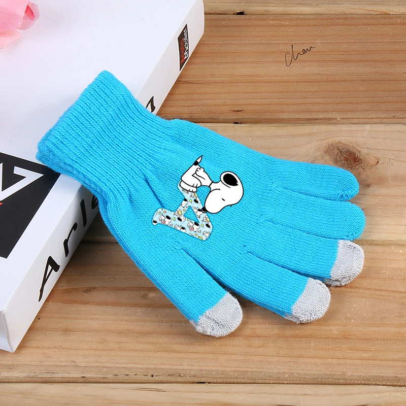 

Snoopy Gloves Cute Cartoon Letter A-Z Pattern Gloves Autumn Winter Windproof Cold Proof Warm Gloves Children's Birthday Gift