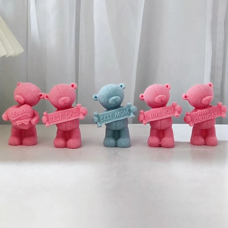

Bear Slogan Mold for Candle Making Silicone Molds Resin Ornaments Epoxy Mold for Making Soaps Craft