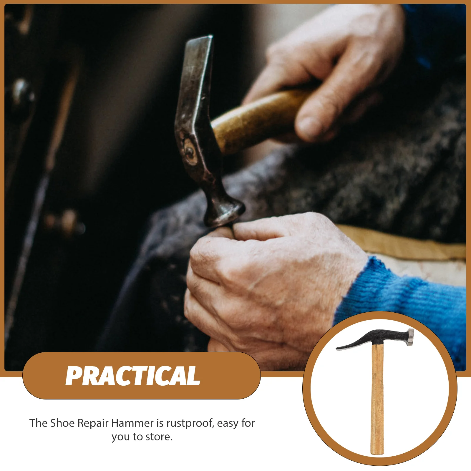 

Shoe Repair Wood Handle Tack Hammer Comfortable Grip Anti-Slip Lightweight Durable Portable Manual Tool For Work Sole