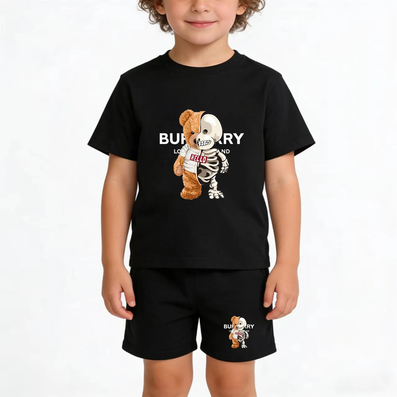 

Kids T-shirt Short-Sleeved+Shorts Summer Coat Clothing Fashion Bear Print Boy Girl Toddler 3-12 Years Sports Casual Jogging Suit