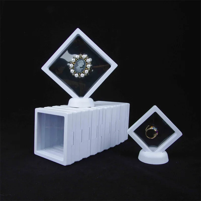 50pcs/lot 3D Floating Picture Frame Shadow Box Jewelry Display Stand Ring Pendant Holder PE Jewellery Stone Presentation Case