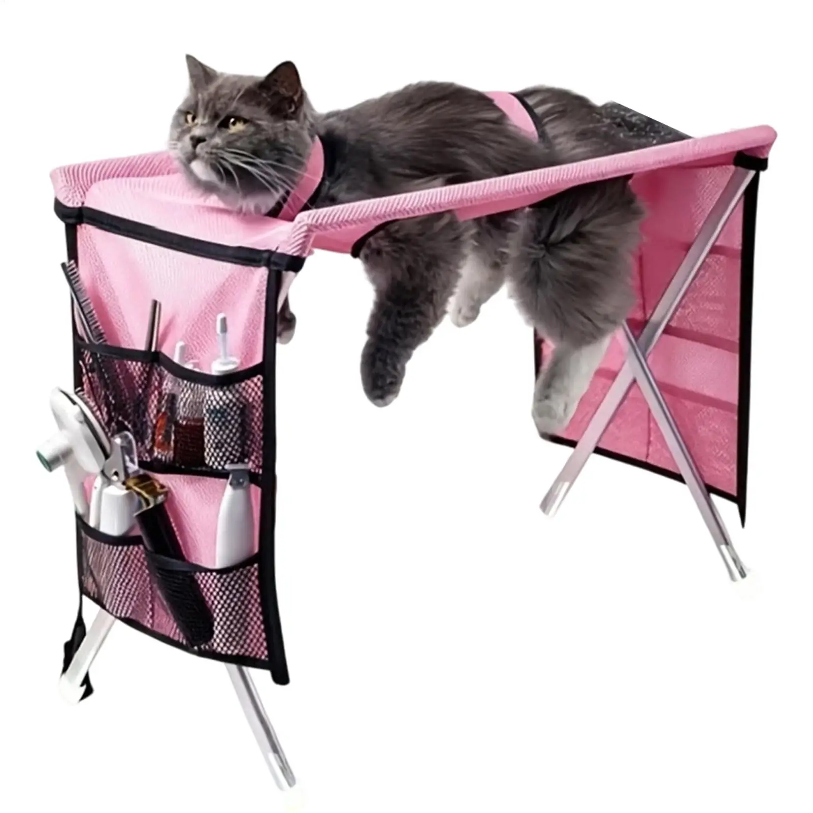 Folding Pet Grooming Hammock Anti-Scratch Multi Hole Dog Grooming Table Quick Dry Mesh Detachable Cat Nail Clipping Holder
