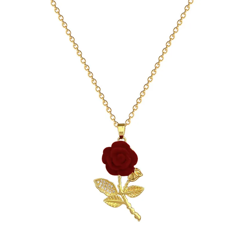 Titanium Steel Rose Full Diamond Necklace for Women, Luxury Bling Crystal Clavicle Chain, Classic All-match Jewelry Daily Party