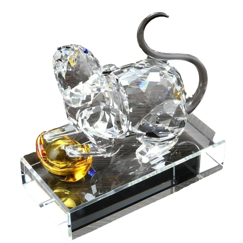 

High-end crystal mouse animal ornament, zodiac animal model manufacturer, opening gift handicraft customization