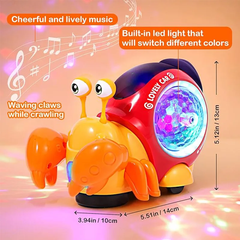 Hermit Crab Toy for Babies with Music And Flashing Lights Crawling Feature Educational Plaything