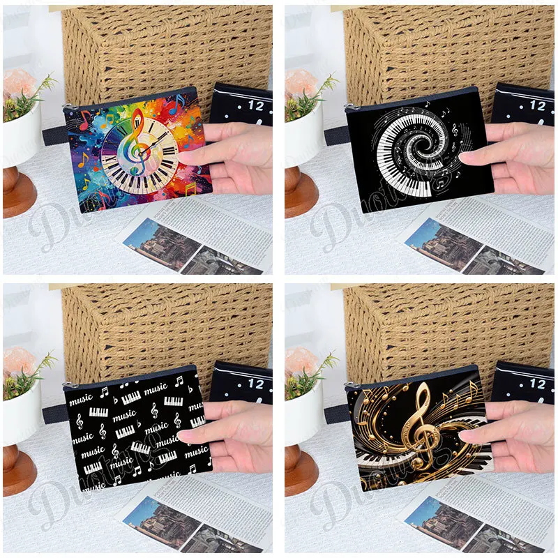 Oil Painting Colorful Music Note Graphic Patten Coin Bag Piano Keyboard Musical Notes Women Card Key Earphone Holder Coin Purse