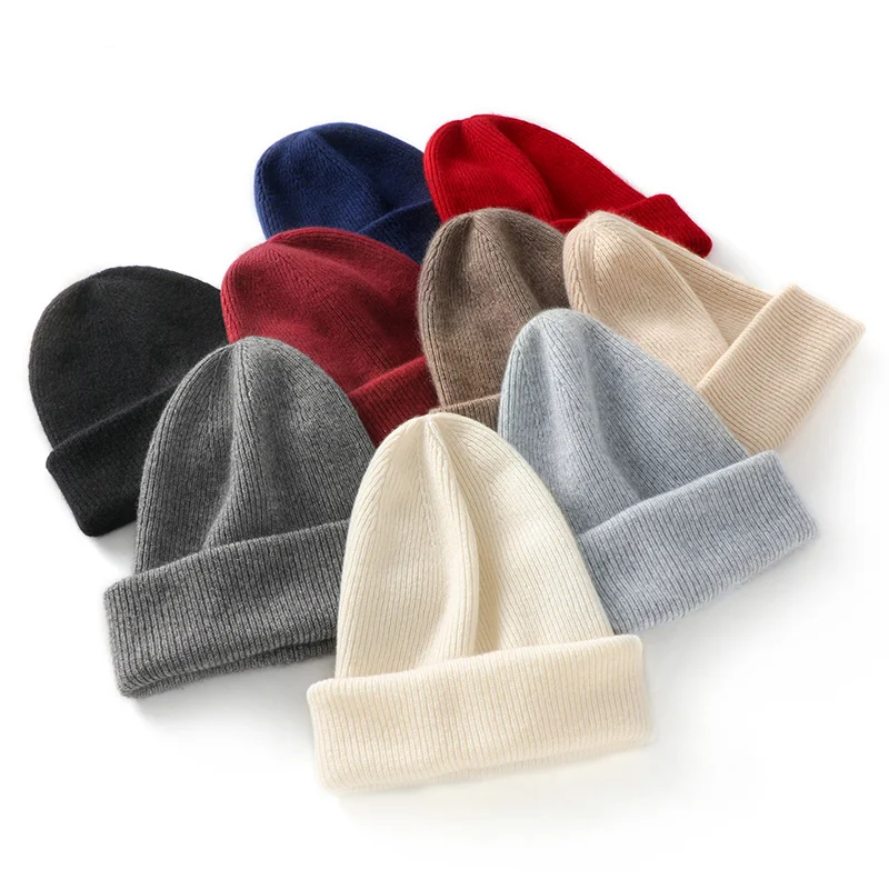 

High Quality 100% Cashmere Hat Winter Thick Warm Hat Suitable Both Men Women Ear Protection Hat Casual Knitted Double-layer Hats