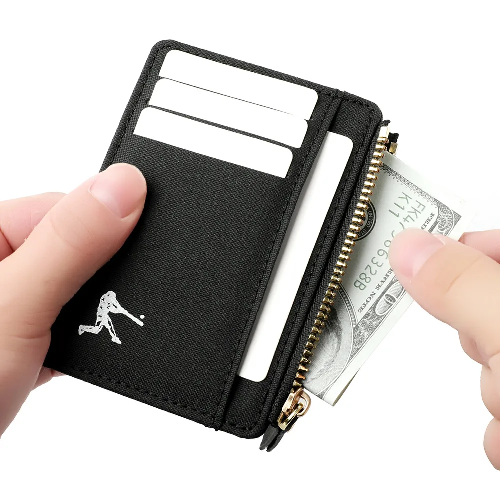 Schlanke Brieftasche Geldbörse Leinwand Karten halter Unisex Reiß verschluss lässig Karten etui Kredit Mini Bankkarten halter Geschenk Brieftasche