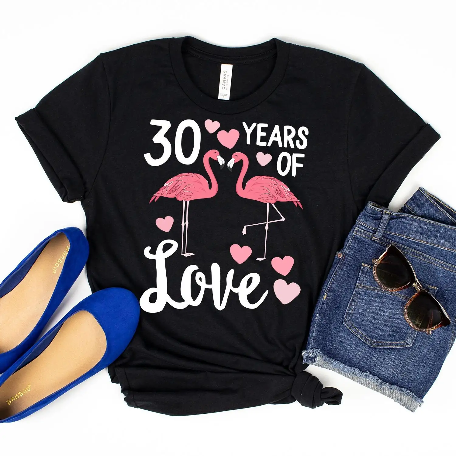 

30 Years Of Love T Shirt Happy Anniversary Cheers to Flamingo Lovers Wife
