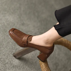 New Spring/Autumn Women Shoes Square Toe High Heels Sheep Skin Chunky Heel Pumps for Women Slip-on Solid Colors Shoes for Women