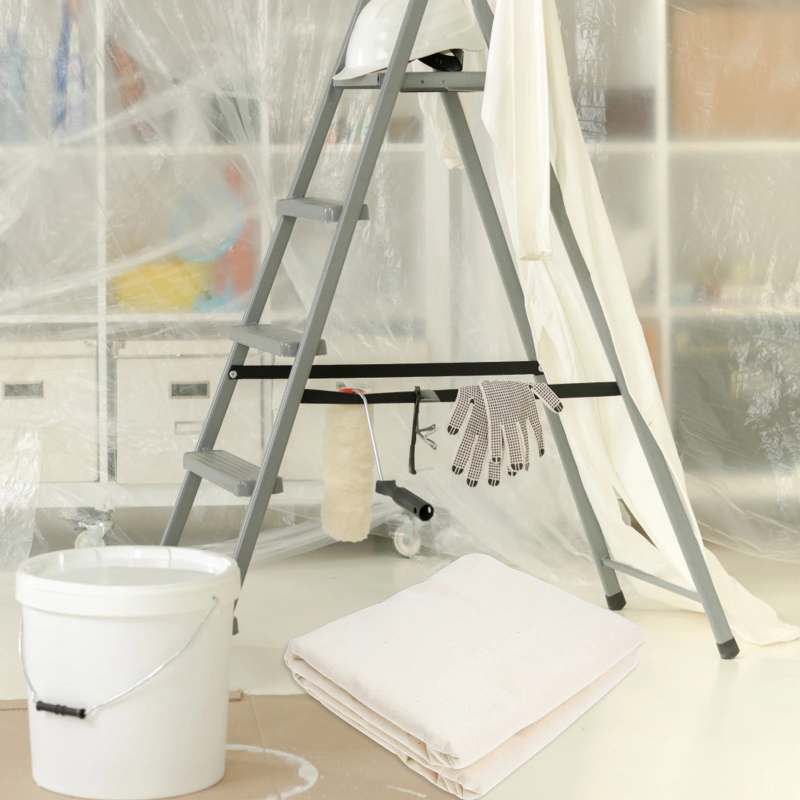 

Reusable Cotton Drop Cloth 160x400cm White Floor Furniture Cover for Painting Dust Tarps DIY Projects Home Decor