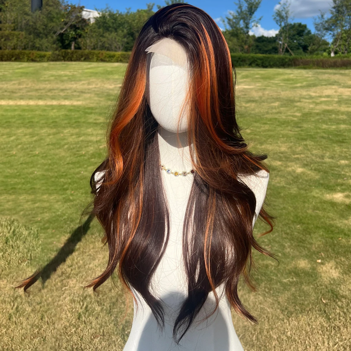 

For Women's Daily Party Role-Playing Gloss Orange Split Wig 26 inch Wig Wave Shaped Long Hair Brown Gradient Lace Wig Suitable