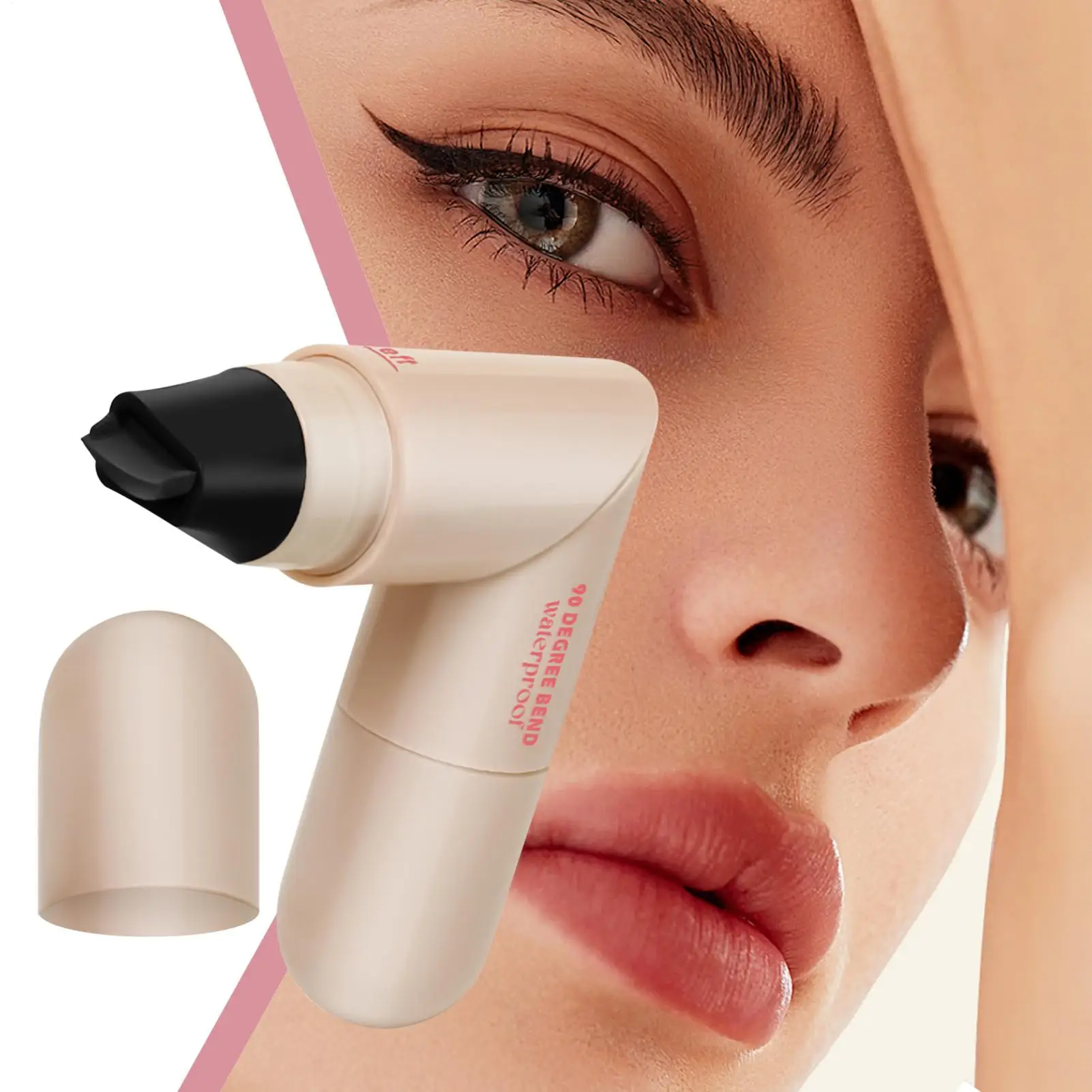Delineador de Ojos de Secado Rápido con Sello, Lápiz Delineador Giratorio, Delineador de Ojos DIY Suave de Doble Punta Negro y Marrón Integrado a Prueba de Agua con Plantilla para Alas