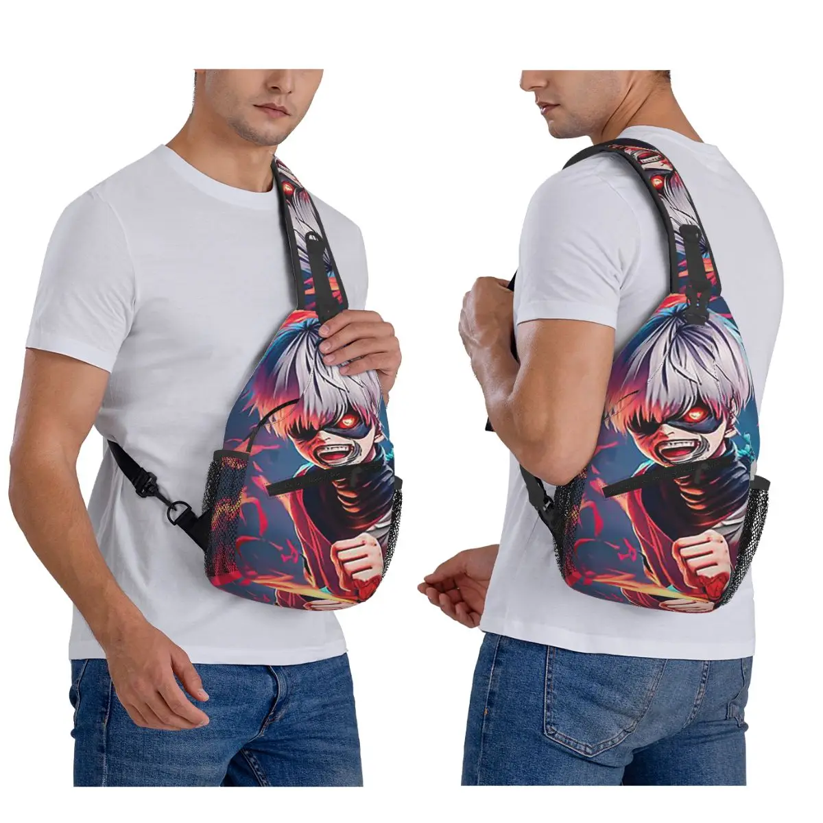Bolso de pecho de Anime Tokyo Ghoul Kaneki Ken, mochila cruzada para hombre, bolso de pecho, mochila de viaje para senderismo, bolso de hombro