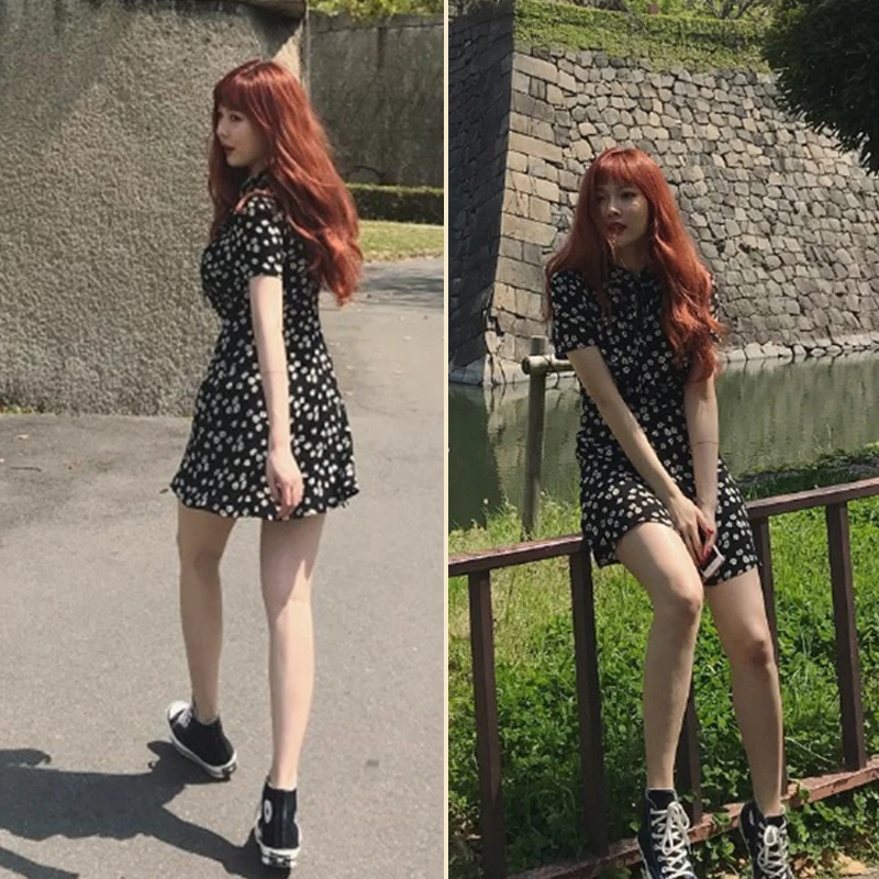 

Retro Daisy Collar Dress Casual Women's Short Skirt Korean Style Spring Summer Sweet Style No Sleeve Polyester Fiber