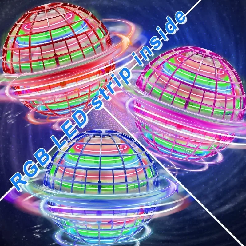 Latająca zabawka, latająca kula z kulek 2.0, dron z kulek Boomerang Galaxy z światłem RGB Magiczna pływająca kula szybujący mini dron