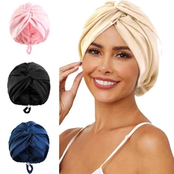 Bonnet Solid Color Silk Turban Hat for Women Soft Sleeping Night Cap Satin Hair Care Wrap Beanie Headscarf Adjust Twist Headwear