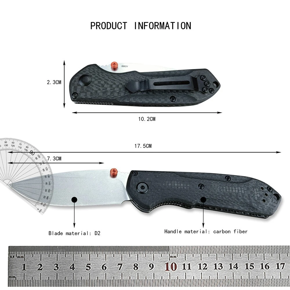 Mini Freek 565-1 Carbon Fiber Handles Pocket Folding Knife D2 Blade Camping Outdoor EDC Tactical Knives Camping Hunting Tool