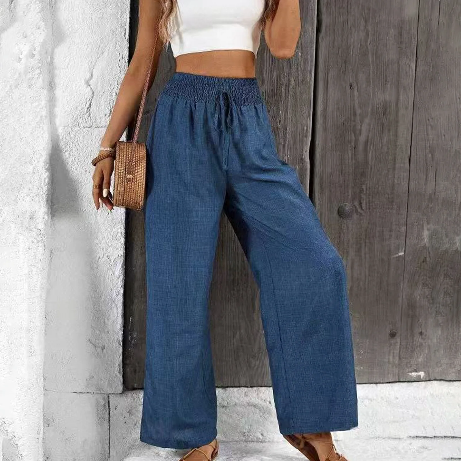 High Waist Straight Leg Casual Pants Retro Style Versatile Loose Fit Slimming Effect Cross-Border Women's Fashion 2025 Summer
