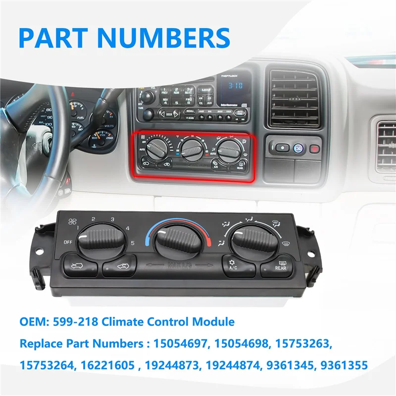 599-218 Modulo di controllo del clima anteriore per modelli /GMC Select 599218   Accessori di ricambio per pannello di controllo HVAC