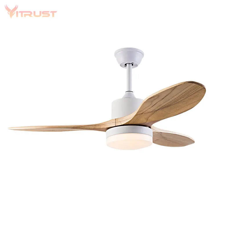 Super Queit Ceiling Fan lamp 3 Solid Wood Blades DC Motor Ceiling Fan with Light and Remote Control Indoor Pendant Fan