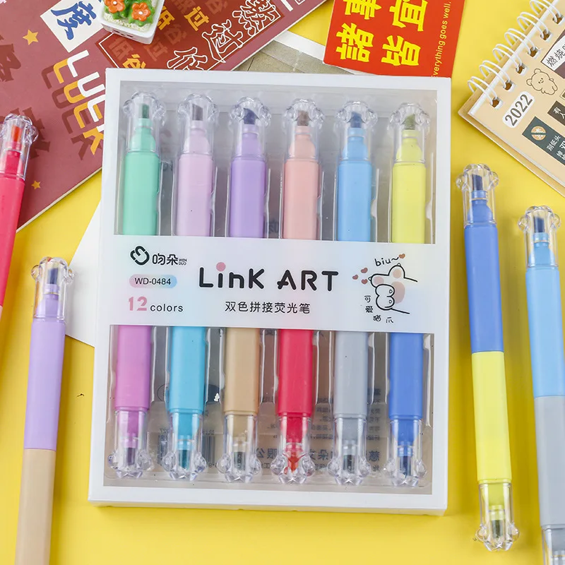 

New personalized cat claw splicing double headed highlighter ins style super soft hand account stroke key marker pen