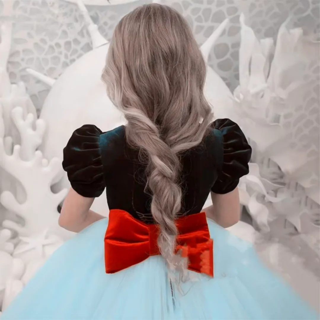 Gorgeous Little Princess Flower Girl Dress Two-Tone Patchwork with Red Bow Children's Birthday Party Ball Gown