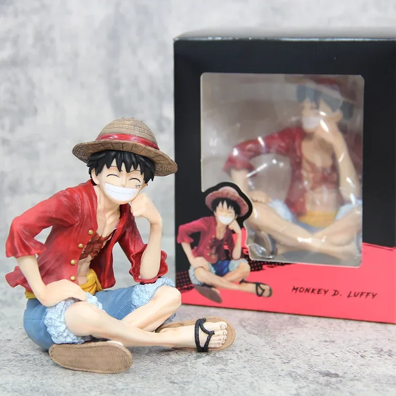 

13cm Anime One Piece Luffy Action Figure GK Straw Hat Smiley Comic Statue Figurine Model Toy Gift Sitting Posture Collectible