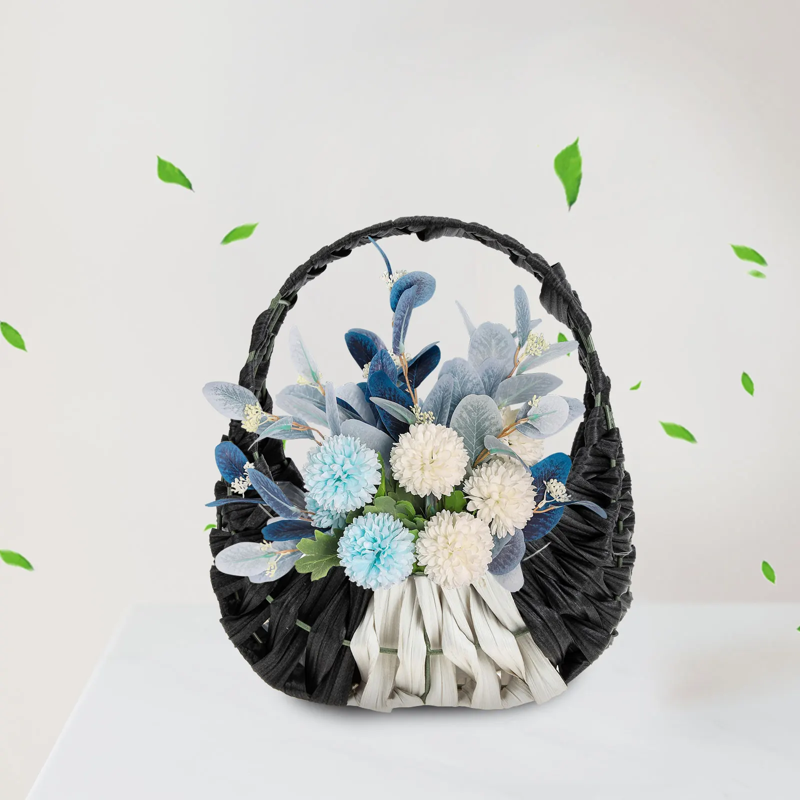 

Imitation Rattan Flower Storage Woven Handle Decorative Floral Holder Wedding Home Office Decoration Dried Flowers
