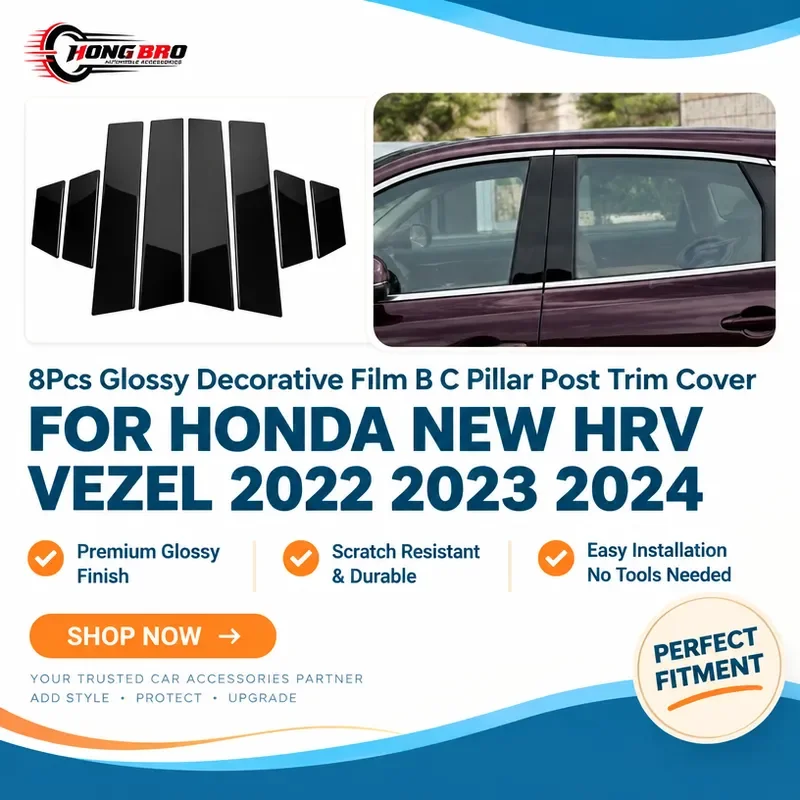 For Honda HR-V Vezel 2022 2023 2024 Glossy B C Pillar Trim Cover Window Door Post Decorative Film Sticker Auto Accessories
