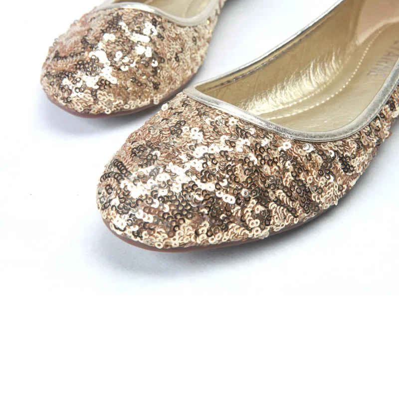 TIMETANGSequined bling golden flat shoes ballet Women loafers round toe party office lady slip on shoes party work drivingE634