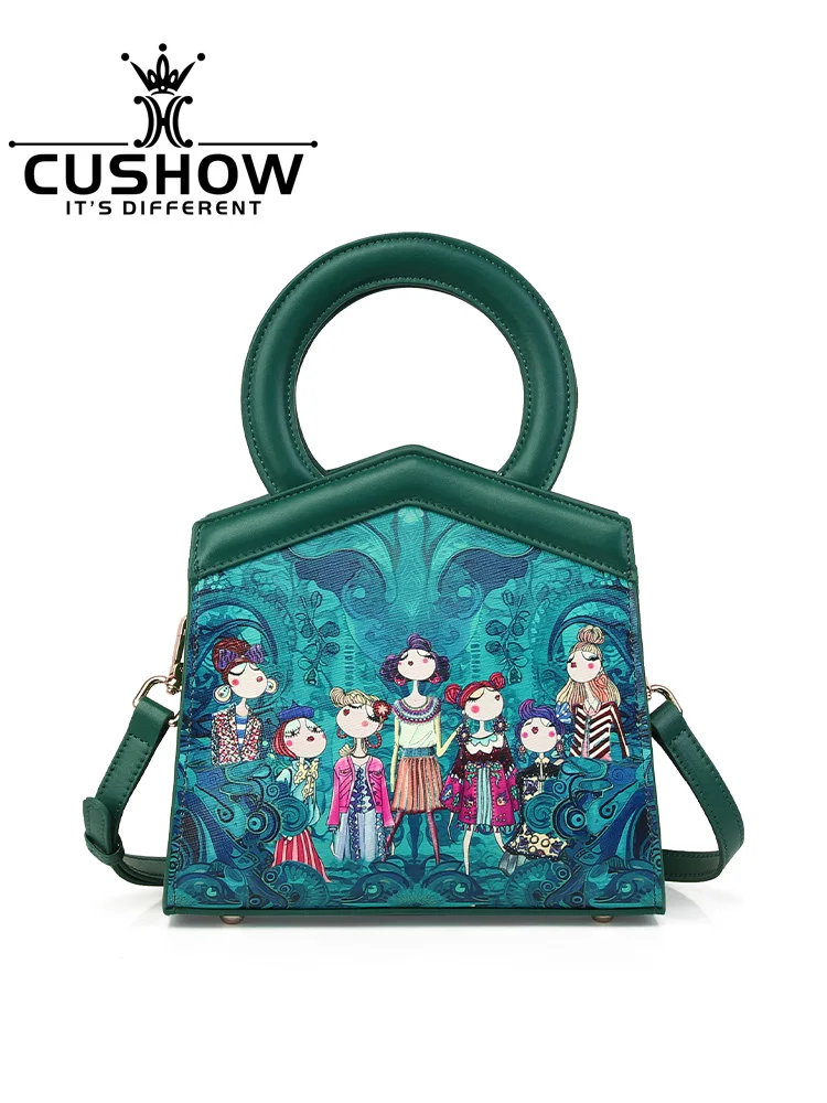 

Оригинальная кожаная сумка Cushow с цветочным принтом, женская сумка через плечо, премиум-класса, новинка 2026 года, в британском стиле