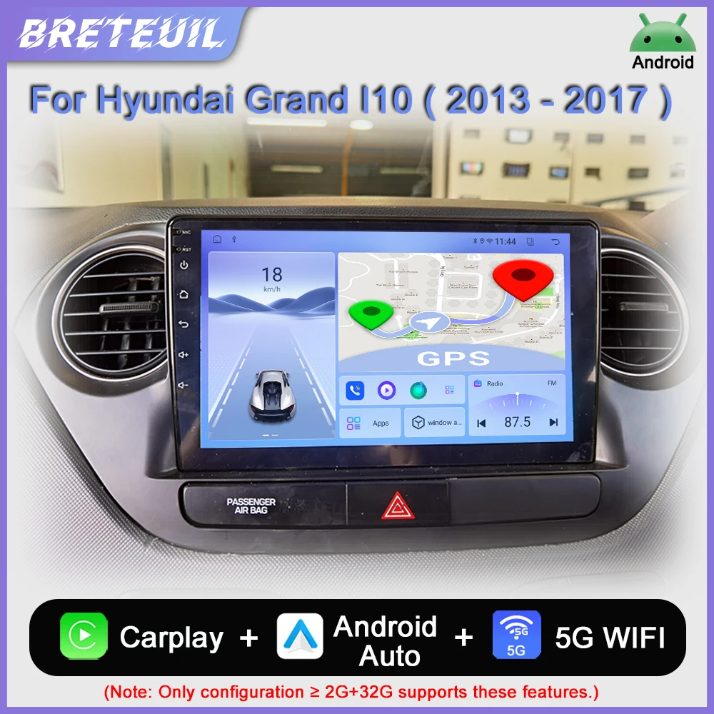 Para Hyundai Grand I10 2013 2014 2015 2016, Rádio Automóvel Android, Multimédia, Leitor de Vídeo, Navegação GPS, CarPlay, Ecrã Táctil, Estéreo Automóvel, Sistemas Inteligentes