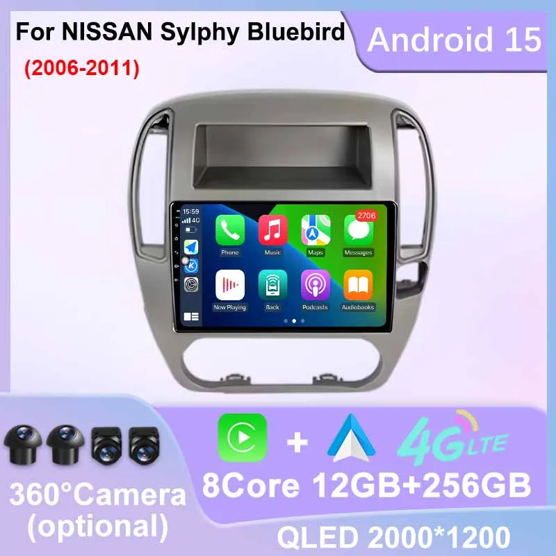 

CarPlay Android Auto For NISSAN Sylphy Bluebird 2006 - 2011 Car Radio GPS Navi Multimedi Player Auto 2K QLED BT WIFI 4G Tools