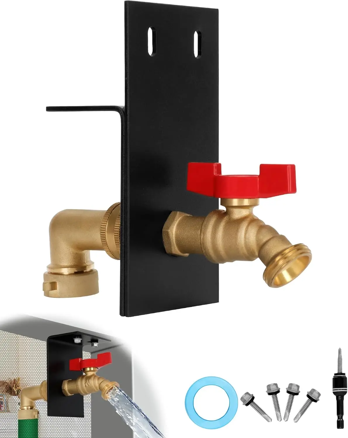 

Water Spigot Kit, Brass Outdoor Faucet Extender, Heavy-Duty Hose Bib Extender with Screen Door Adapter, Indoor-to-Outdoor Water