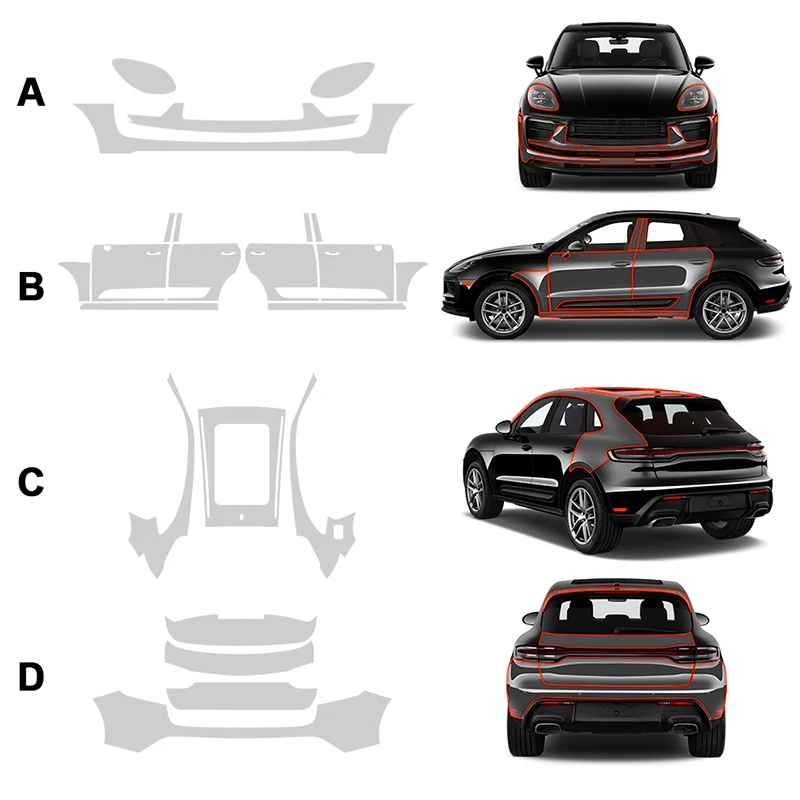 

For Porsche Macan Base S Turbo 2022 2023 2024 Paint Protection Film Precut Car Sticker Clear Kit Bra PPF TPU Transparent