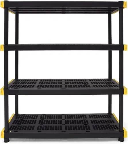 Imagem -04 - Black & Yellow 4-tier Heavy Duty Plastic Shelving Unit 200lbs Shelf 55 h x 48 w x 20 d Indoor And Outdoor Organization